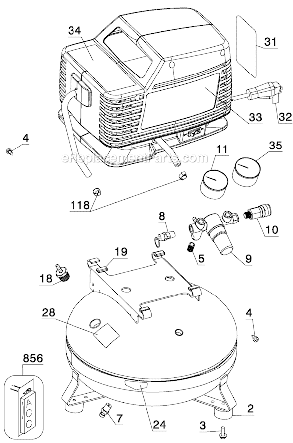 Page A Diagram and Parts List for 919-16537 Type 2 Black and Decker Compressor